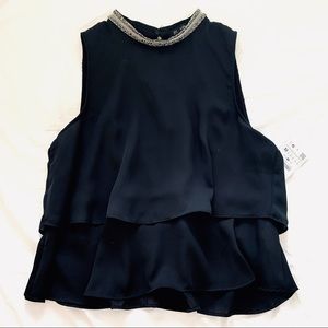 NWT Zara Basic Black Top with Beaded Neckline